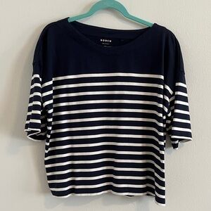 Boden Women's Short Sleeve Navy and White Striped Top